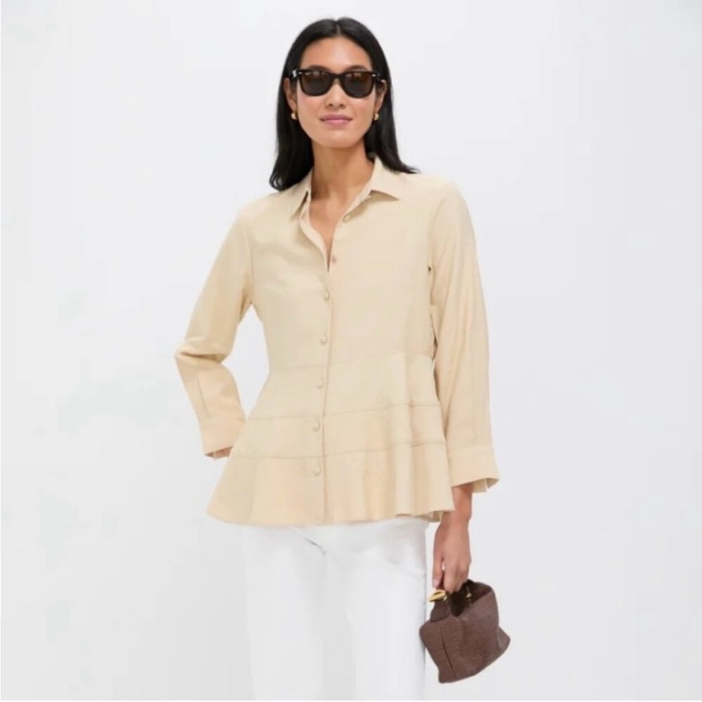Tuckernuck Pomander Place Ashlen Tiered Ruffle Button Up Blouse Tan Size Small - Picture 2 of 11